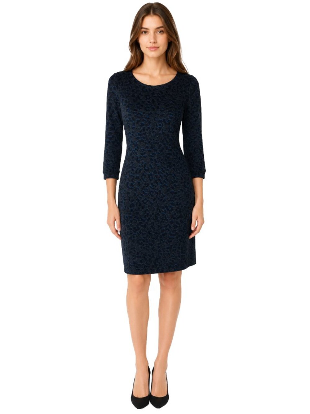 Ann Taylor LOFT Petite Navy Blue Leopard Print Sheath Dress – Size S / SP